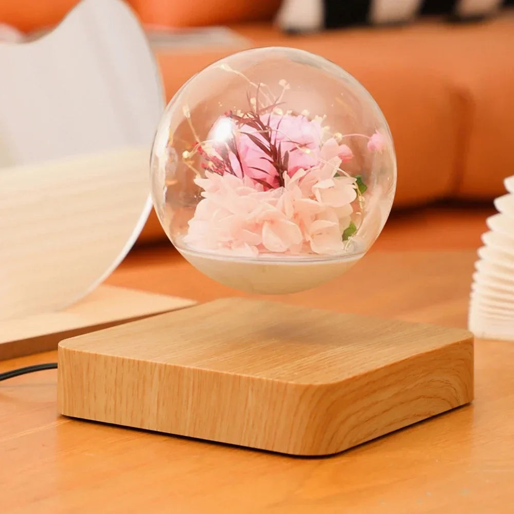 Magnetic Levitation Lamp Rose Creativity Floating Glass LED Bulb Home Office Decoration Magnetic Levitation Light Bulb Ornament