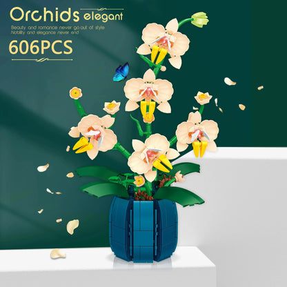 Orchid Flower Building Blocks Model Set Romantic Flowers Wildflower Bouquet Bricks Toys Home Decoration Children Holiday Gift