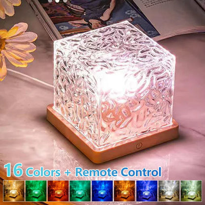 Water Ripple Cube Night Light Rotating Water Wave Night Lights Remote Control 16 Colors Crystal LED Table Lamp for Bedside ﻿
